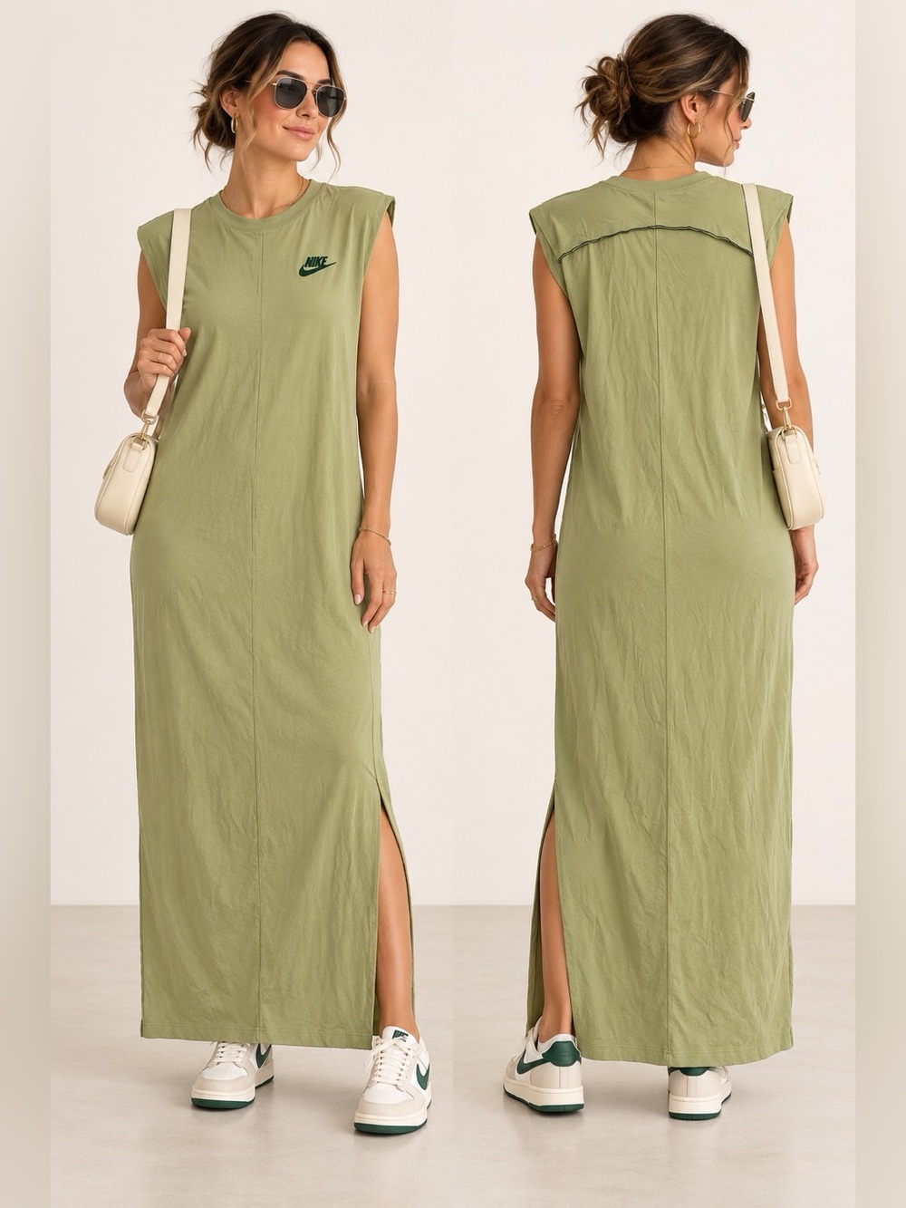Nike Sportswear Icon Clash Sage Green Maxi T-Shirt Dress XS